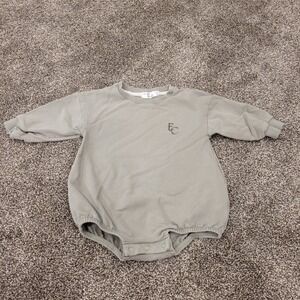 Eleanor + Charles Kids Sage Green Organic Cotton Sweatshirt Romper 12-18M